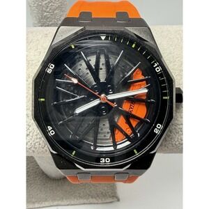 Chaxigo 7277G New Battery Mens Watch 44MM 8.5" Orange Silcone Band